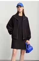 Jaquetas Femininas Amii 2026: Nova Coleção Primavera - Jaqueta de Algodão Tricotada com Gola Alta e Zíper, Blusa Feminina Solta com Manga Caída 12641079