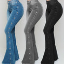 Roupas femininas novos jeans europeu americano 2026 novo popular cintura alta elástica chão alto-falante jeans feminino calças compridas jeans