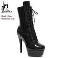 Botas de Plataforma Modernas para Mulheres, Pole Dance Lace-Up, Botas de Tornozelo PU Pretas, Botas Modernas Extremas, Em Estoque, Transporte Rápido, 15 cm, 17 cm, 20cm, Tamanho 36-44