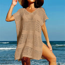 Túnica de malha de crochê feminino, manga curta sexy, oco, capas, vestido de praia, moda praia, capas femininas, K5580