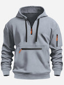 2026 Men's Hooded Sweater Leisure Sports Pullover Retro Harajuku Long Sleeve Zipper Multi-pocket Casual Loose Coat Street Wear