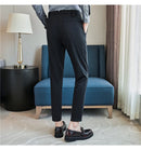 Calças de vestido dos homens novo fino respirável sólido casual alta elástica magro ajuste terno calças streetwear roupas masculinas