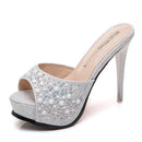 Chinelos de cristal para mulheres, nova plataforma fashion 12cm, saltos altos finos, slides de grife, sandálias de strass luxuosas, sapatos de verão 2022