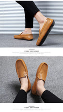 Sapatos Casuais Masculinos de Verão 2026, Marca de Luxo, Couro Genuíno, Mocassins Masculinos Vazados Respiráveis, Sapatos de Dirigir Slip-on