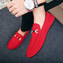 Sapato masculino de camurça vermelha, mocassim de couro macio, sapatos baixos casuais confortáveis, moda primavera, novo, 2023