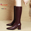 2025 novo outono inverno quente senhora sapatos confortáveis salto grosso apontou toe cor sólida jackboot salto alto feminino joelho-botas altas