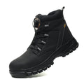 Sapatos de trabalho com botão rotativo para homens, botas protetoras anti-punctura, tênis à prova d'água, sapatos de segurança de trabalho, antiderrapantes, com biqueira de aço