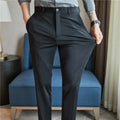Calças de vestido dos homens novo fino respirável sólido casual alta elástica magro ajuste terno calças streetwear roupas masculinas