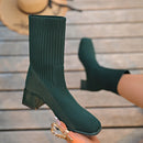 Moda feminina botas de tornozelo outono cor sólida sapatos estiramento malha meias botas femininas chunky deslizamento em sapatos de tamanho grande para mulher