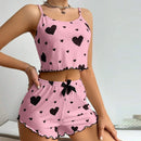 Conjunto de pijamas femininos pijamas 2 peças regata curta e shorts s m l branco ventilar macio casual amor impressão