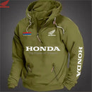 Moletom com capuz de motocicleta Honda masculino com estilo esportivo europeu com zíper e bolso solto suéter casual com capuz nos ombros
