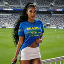 Camiseta de Futebol com Bandeira do Brasil para Mulheres e Homens, Verão 2026, Camisetas de Manga Curta, Roupas Esportivas para Família, Presente para Fãs do Brasil