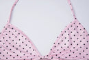 Maiô Feminino com Estampa de Poá Rosa, Conjunto de 3 Peças com Sutiãs e Saias Divididas, Moda Praia