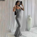 Cetim deslizamento sem mangas sem costas magro sexy maxi vestido 2022 primavera feminino festa y2k conciso bodycon vestidos elegantes roupas femininas