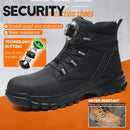 Sapatos de trabalho com botão rotativo para homens, botas protetoras anti-punctura, tênis à prova d'água, sapatos de segurança de trabalho, antiderrapantes, com biqueira de aço