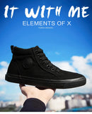 Tênis de lona de cano alto masculino deslizamento-on rendas casuais all-preto sapatos de skate básicos para estudantes sola plana sapatos esportivos confortáveis