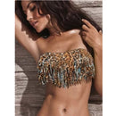 Top de sutiã feminino sem alças biquíni, maiô estampa leopardo, swimwear sexy, push up praia desgaste, trajes de banho, verão