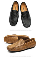 Sapatos Casuais Masculinos de Verão 2026, Marca de Luxo, Couro Genuíno, Mocassins Masculinos Vazados Respiráveis, Sapatos de Dirigir Slip-on