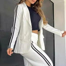 2 pçs conjunto feminino formal casaco calças conjunto outono inverno mangas compridas jaqueta solta listrado perna larga casual terno outfit