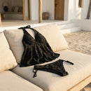 Conjunto de Biquíni Estiloso com Alça Halter em Duas Peças, Decote em V, Ajuste Slim, Moda de Praia Y2K para Mulheres