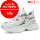 Tênis casuais masculinos com design em malha respirável, sola grossa, tênis esportivos masculinos modernos, estilo Dad Shoes com aumento de altura invisível de 6-10cm.