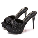 Chinelos de cristal para mulheres, nova plataforma fashion 12cm, saltos altos finos, slides de grife, sandálias de strass luxuosas, sapatos de verão 2022
