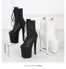 Botas de Plataforma Modernas para Mulheres, Pole Dance Lace-Up, Botas de Tornozelo PU Pretas, Botas Modernas Extremas, Em Estoque, Transporte Rápido, 15 cm, 17 cm, 20cm, Tamanho 36-44