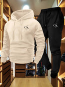 Conjunto Masculino de Moletom e Calça 2026 - Loungewear Casual Cinza com Bolsos, Capuz com Cordão e Cós Canelado - Conforto para Todas as Estações