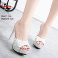 Chinelos de cristal para mulheres, nova plataforma fashion 12cm, saltos altos finos, slides de grife, sandálias de strass luxuosas, sapatos de verão 2022
