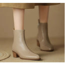 2025 novas botas femininas de tornozelo – botas minimalistas de salto médio com bico fino e couro macio e zíper lateral, botas da moda emagrecedoras
