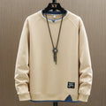 2026 New Mens Casual Sweatshirts Harajuku Solid Color Fashion Fake Two Pieces O-Neck Sweatshirt Hoodies Hip Hop Male Streetwear