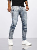 Jeans de retalhos angustiados de dois tons para homens jeans da moda para o verão calças finas de perna reta ajuste fino jeans de perna pequena angustiados