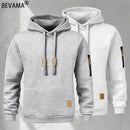 New Autumn Men's Hoodie Waffle Pattern Long Sleeve Sweatshirt Solid Color Casual Warm Pullover Outdoor Sportswear Men's Clothing